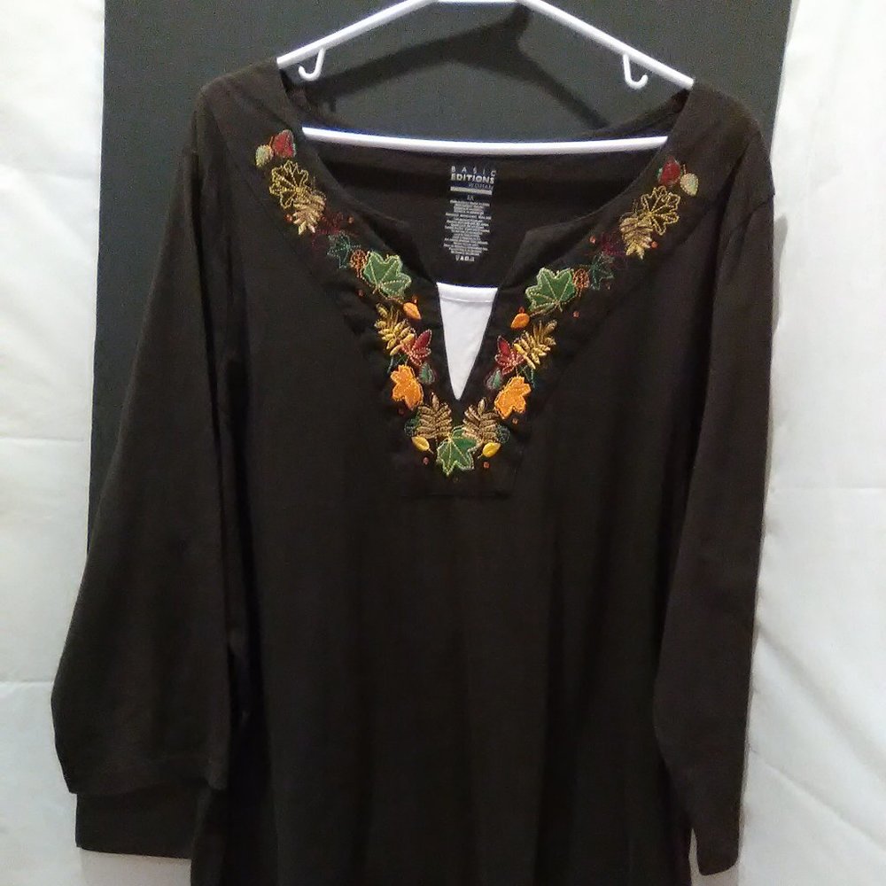 Women's Basic Edition Long Sleeve V - Neck Fall Top Color Brown Size 3X